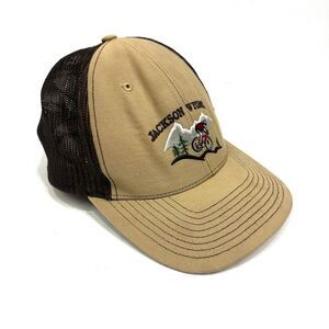 Jackson Wyoming Richardson Biker Unisex Brown Tan Baseball Hat/Cap Mesh SnapBack